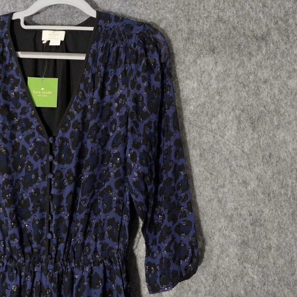 Kate Spade Jumpsuit Women 0 Navy‎ Silk Leopard Swiss Dot Metallic Retro Party